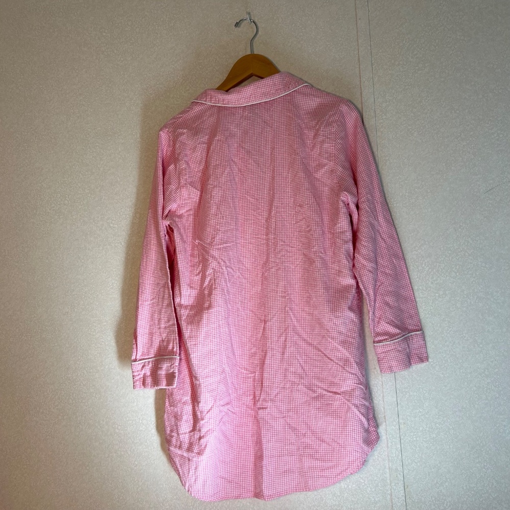 vintage lauren ralph lauren flannel pink white gingham check button up pajamas L - Picture 4 of 8